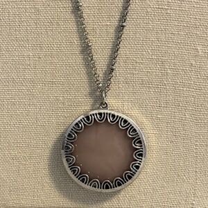 Elegant Pendant Necklace Silver Tone Metal Mauve Stone 32”